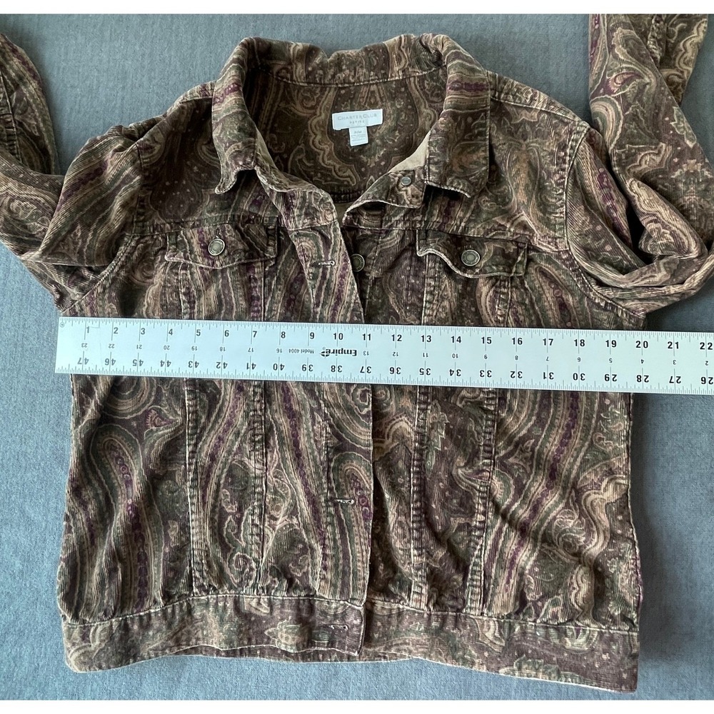 Charter Club Petite Corduroy Jacket Paisley Print Brown Button Front Boho Fall - Picture 8 of 10